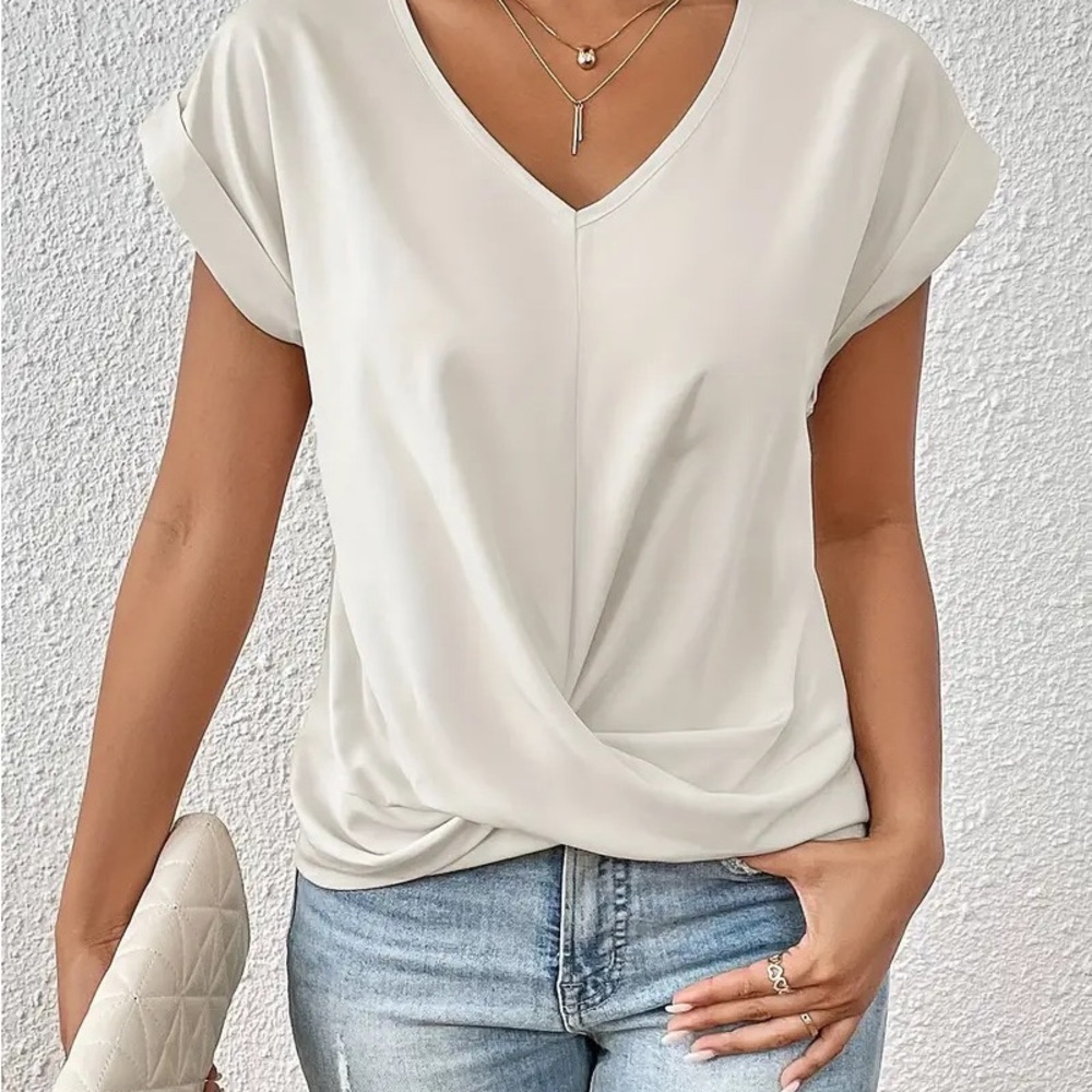 Women's Cream V-Neck Twist Front Top